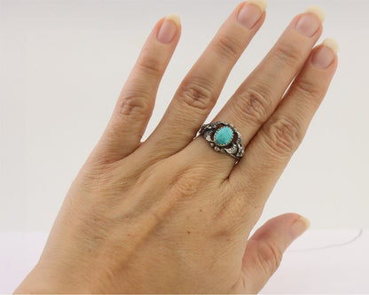 Navajo Ring 925 Silver Natural Blue Turquoise Native American Artist C.80's