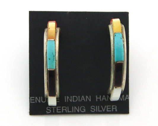Navajo Half Hoop Earrings Sterling Silver Natural Gemstone Native Handmade