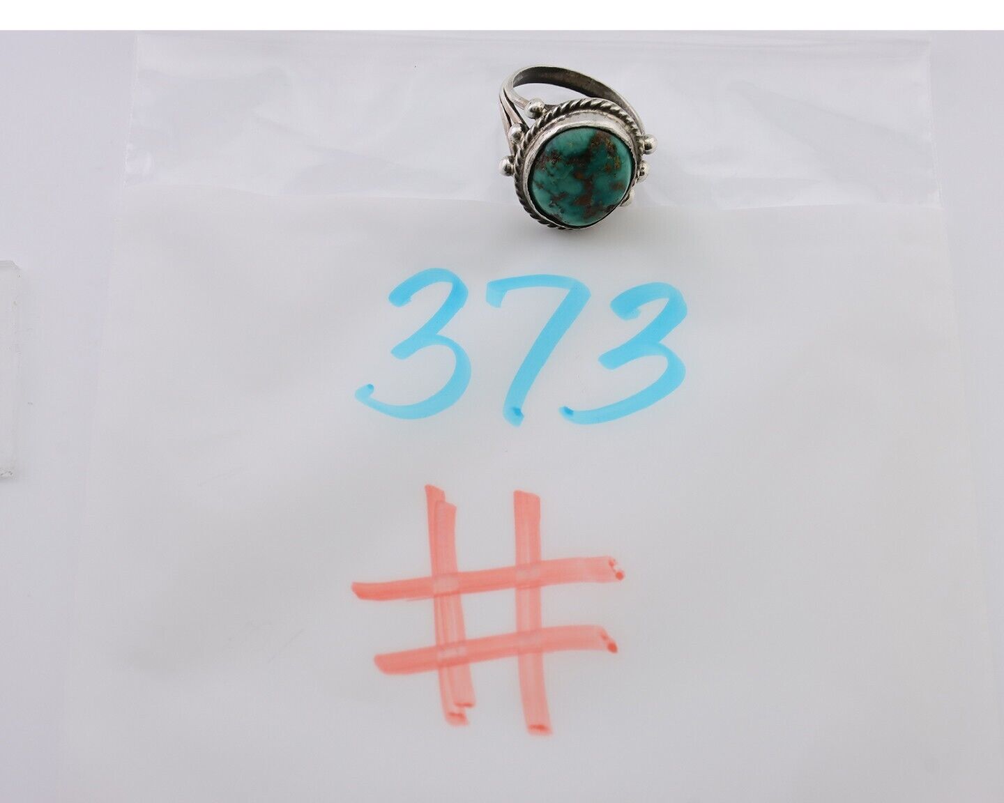 Navajo Ring 925 Silver Natural Blue Turquoise Artist Signed MC C.80's