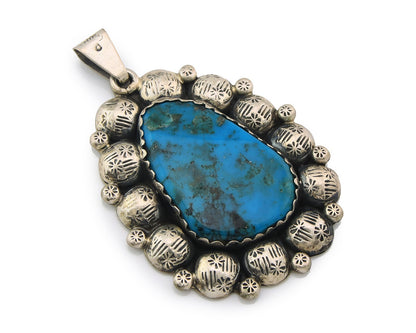 Large Navajo Pendant Sterling Silver Authentic Turquoise Vintage Artist Signed