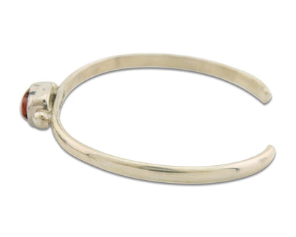 Navajo Bracelet .925 Silver Natural Red Coral Cuff Native American Artist C.80's