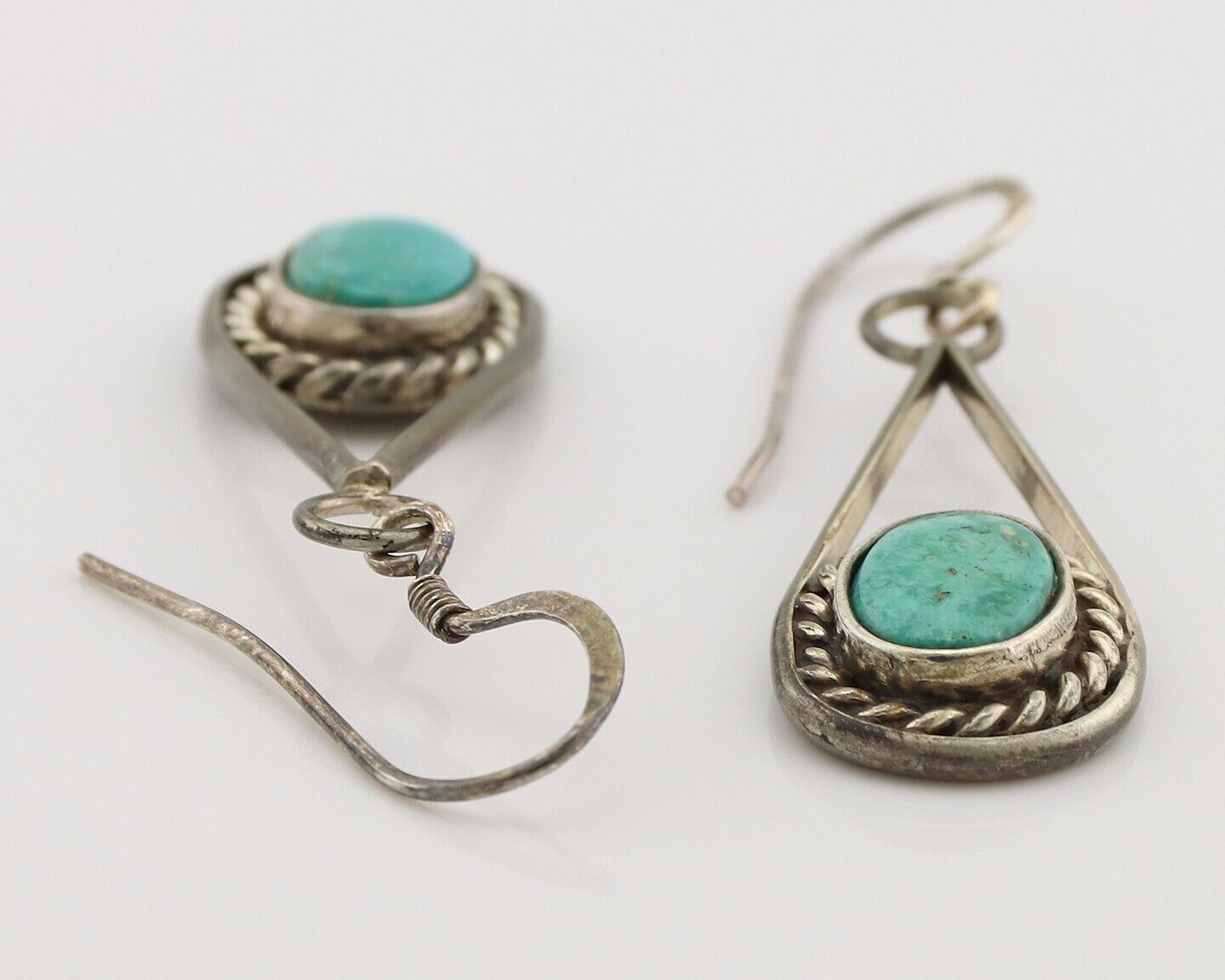 Navajo Earrings 925 Silver Natural Blue Turquoise Native American Artist C.80s