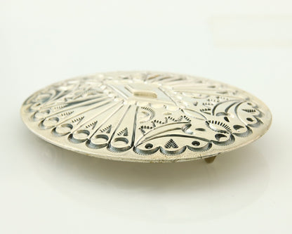 Navajo Belt Buckle 925 Sterling Silver Artist Signed Tim Guerro 2.5x3 in C.80's