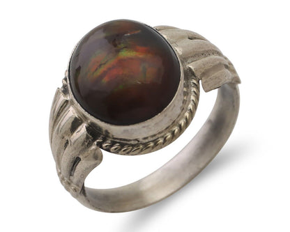 Navajo Handmade Ring 925 Silver Natural Fire Opal Native Artist Size 7.0 C.80's