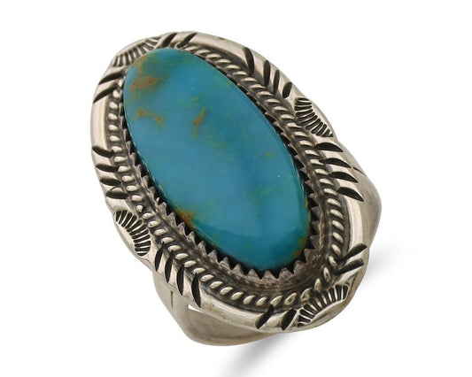 Navajo Ring 925 Silver Blue Turquoise Native Artist Signed M Begay C.80's