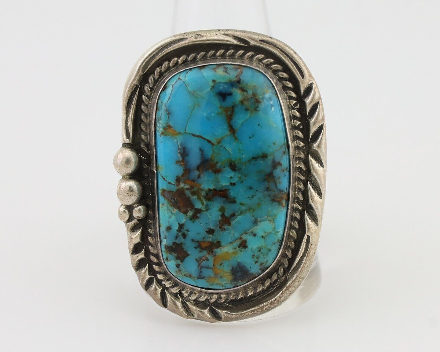 Mens Navajo Ring 925 Silver Diamond Turquoise Signed D C.80's Size 12.25