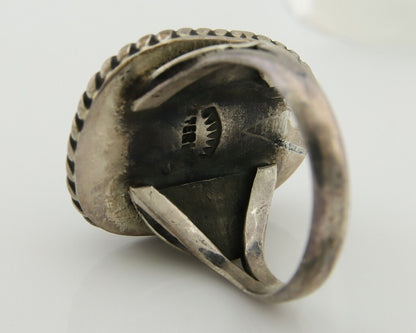 Men Navajo Ring 925 Silver Natural Slab Turquoise Signed Sunset C.80's