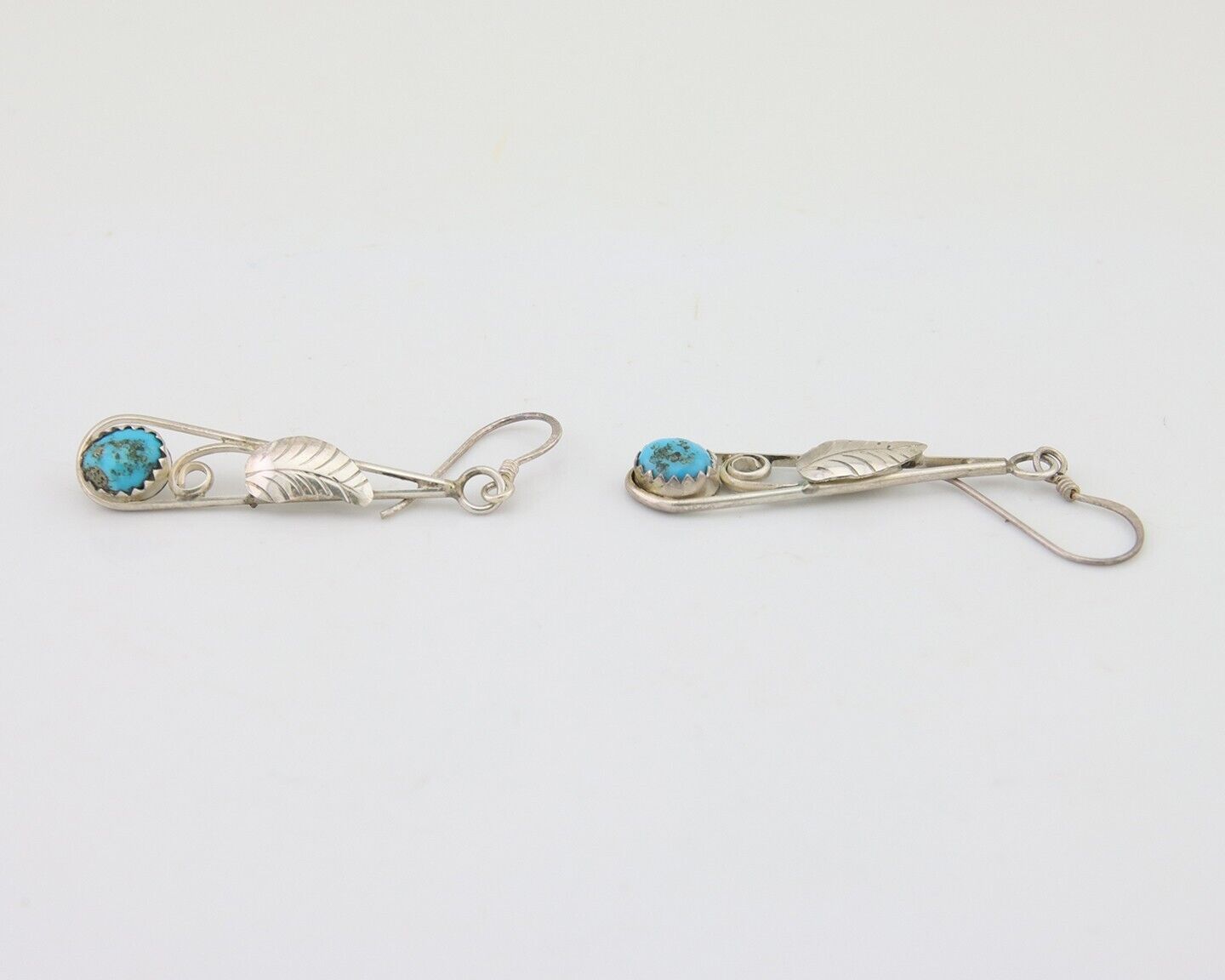 Navajo Dangle Earrings 925 Silver Natural Blue Turquoise Artist Signed JB C.80's