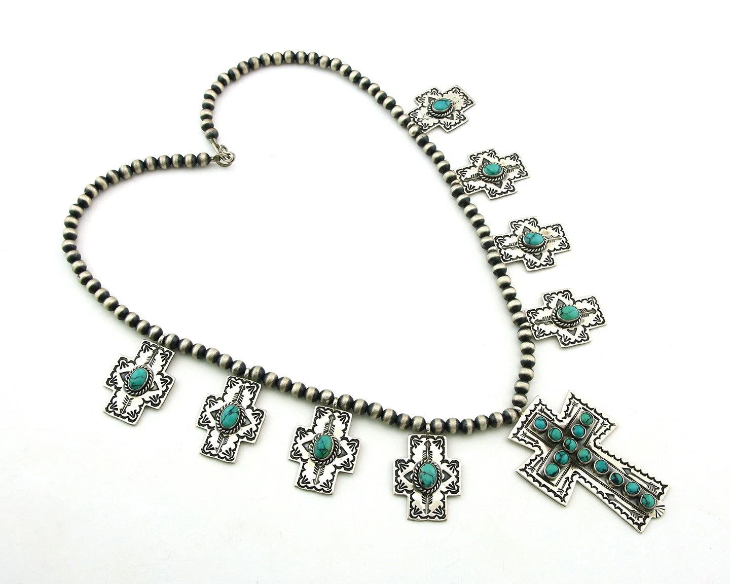 Navajo Cross Necklace Set Sterling Silver Turquoise Handmade Signed D Cadman