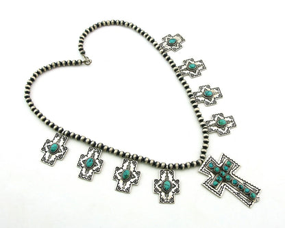 Navajo Cross Necklace Set Sterling Silver Turquoise Handmade Signed D Cadman