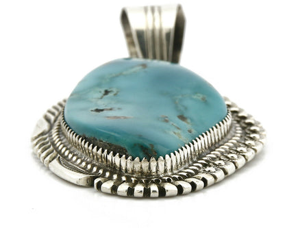 Navajo Lorren Begay Pendant Natural Turquoise .925 Silver Hand Stamped C.80's