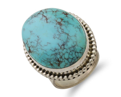 Navajo Ring 925 Silver Natural Blue Turquoise Artist Signed M C.80's