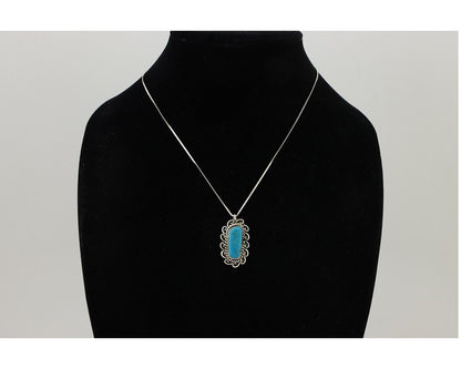 Navajo Necklace Pendant 925 Silver Turquoise Artist Signed JH C.80's