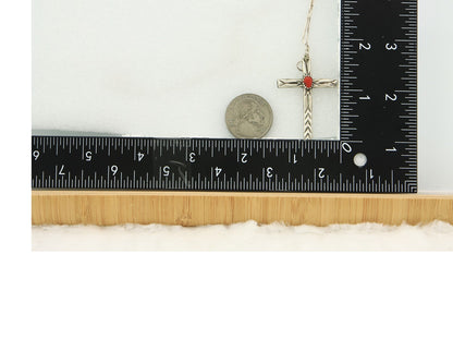 Navajo Cross Necklace Sterling Silver Coral Authentic Signed Arthur Williams