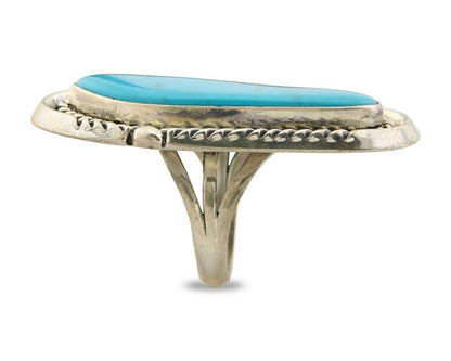 Navajo Ring 925 Sterling Natural Blue Turquoise Signed Ben S C.80's Size 9.0