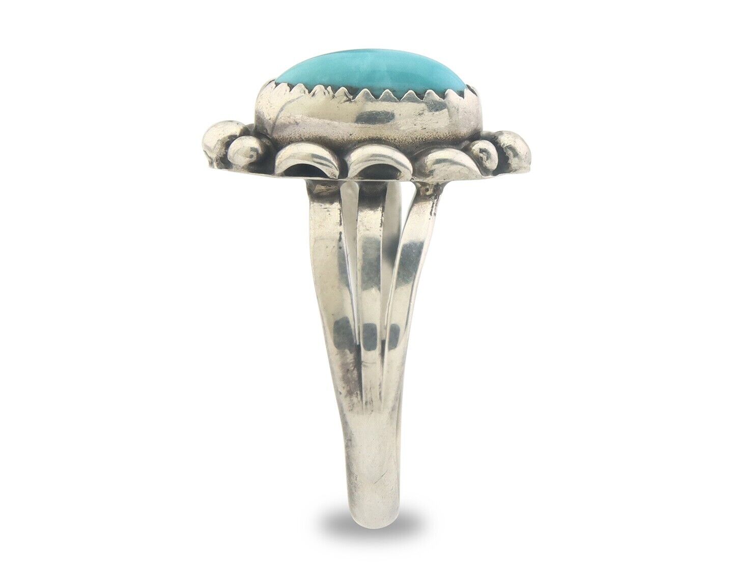 Navajo Ring 925 Sterling Natural Turquoise Native Artist C.80's Size 8.5