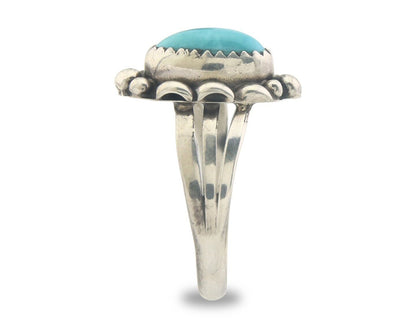 Navajo Ring 925 Sterling Natural Turquoise Native Artist C.80's Size 8.5