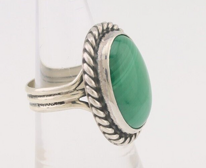 Navajo Ring 925 Silver Natural Malachite Native American Artist Size 7.0 C.80's