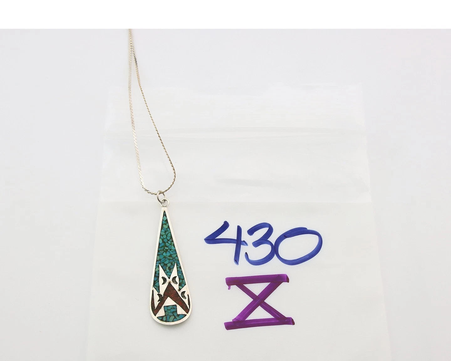 Navajo Necklace Sterling Silver Authentic Inlaid Gemstone Native American