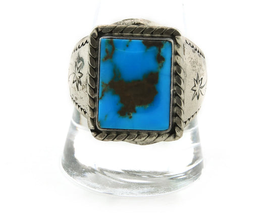 Men Navajo Ring Sterling Silver Natural Turquoise Vintage Size 11.5 Handmade