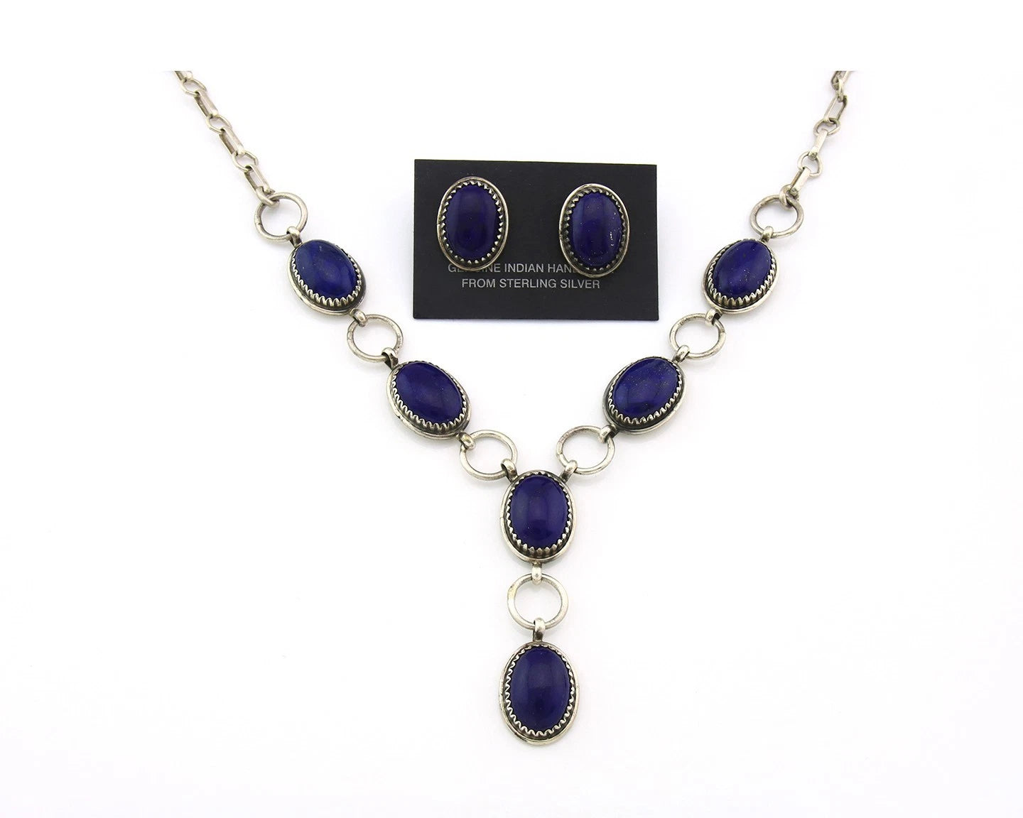 Navajo Necklace Earring Set Sterling Silver Authentic Lapis Vintage Signed RB