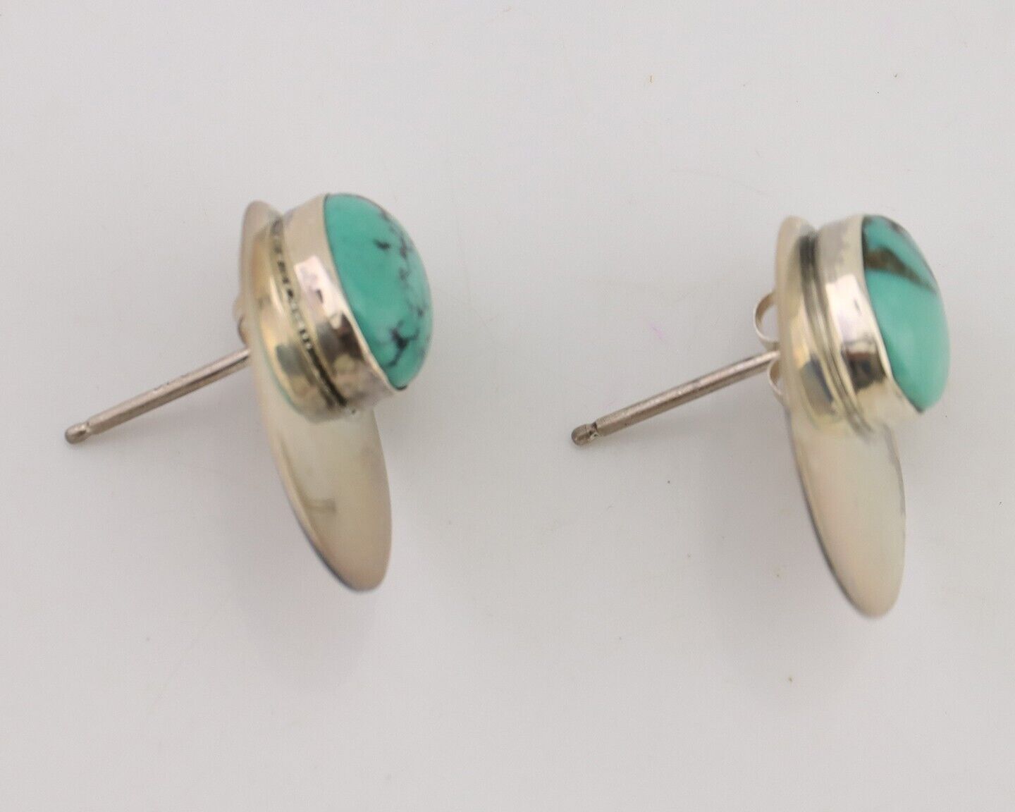 Navajo Shield Earrings 925 Silver Natural Turquoise Signed Ella Peters C.80's