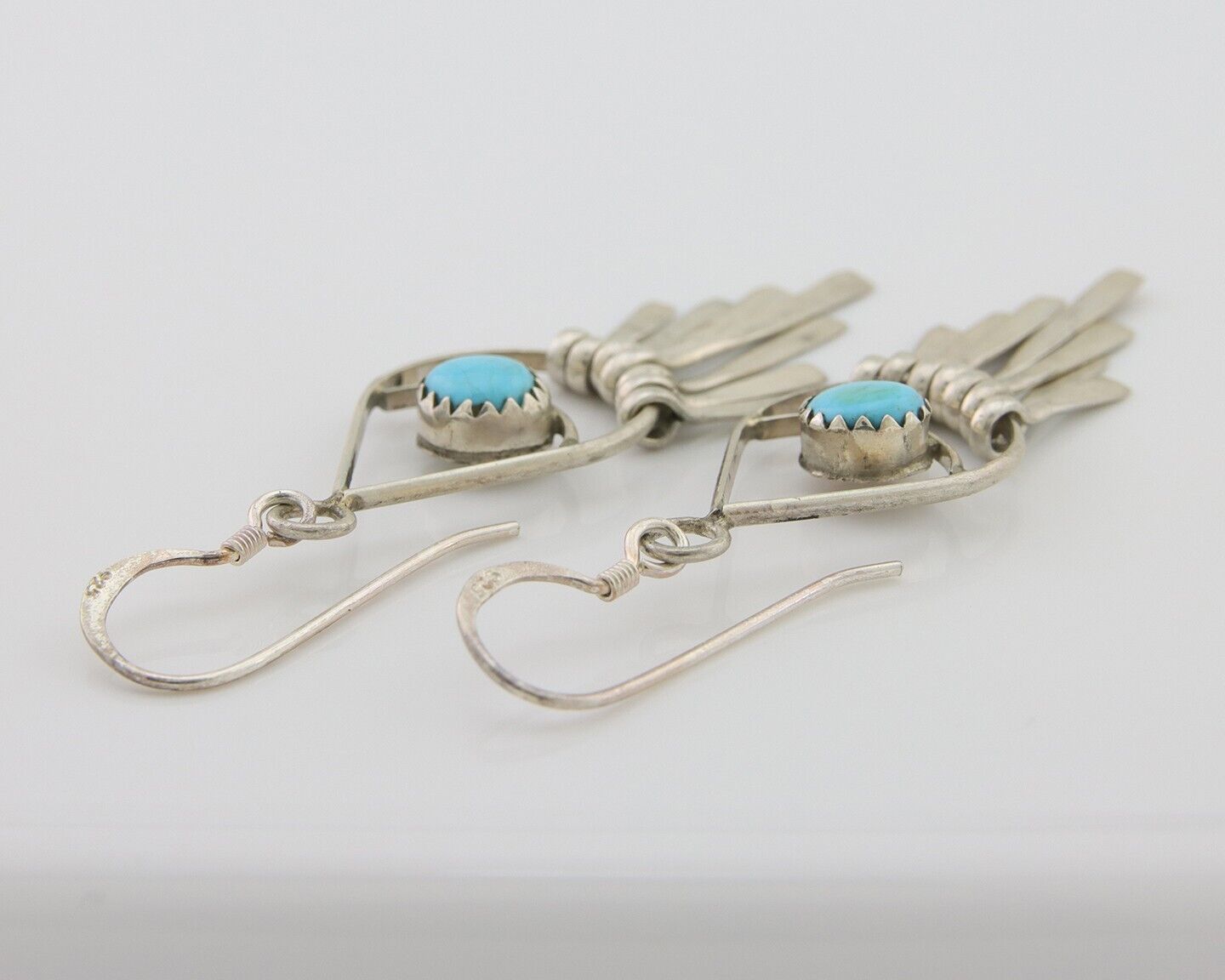Navajo Dangle Earrings 925 Silver Natural Turquoise Artist Signed JB C.80's