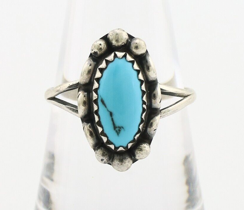 Navajo Ring 925 Silver Sleeping Beauty Turquoise Signed SkyStone Creations C80s