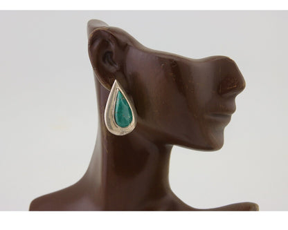 Navajo Dangle Earrings 925 Silver Natural Turquoise Signed Thomas Charay C.1988