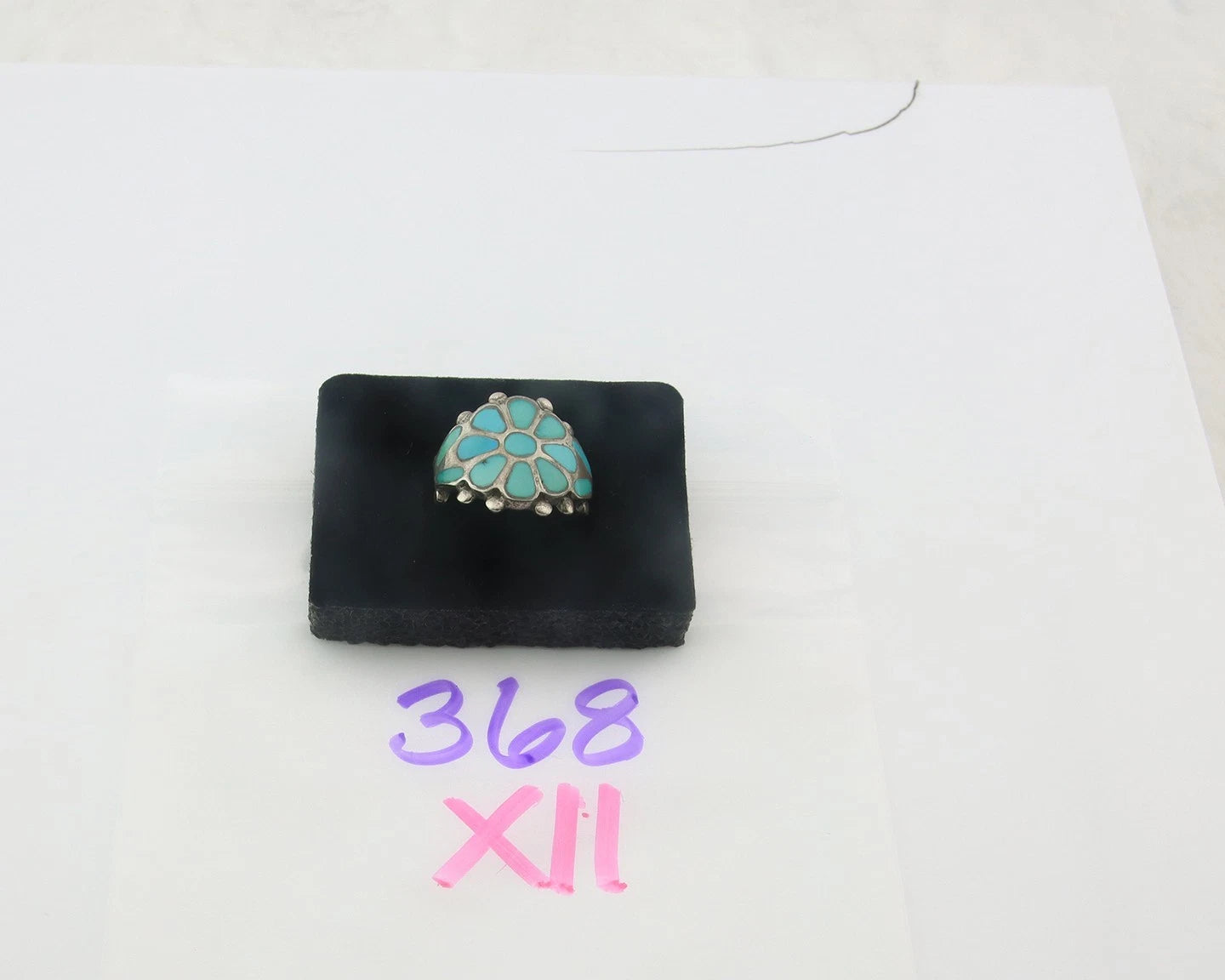Native American Ring Sterling Silver Natural Turquoise Signed Size 7.75