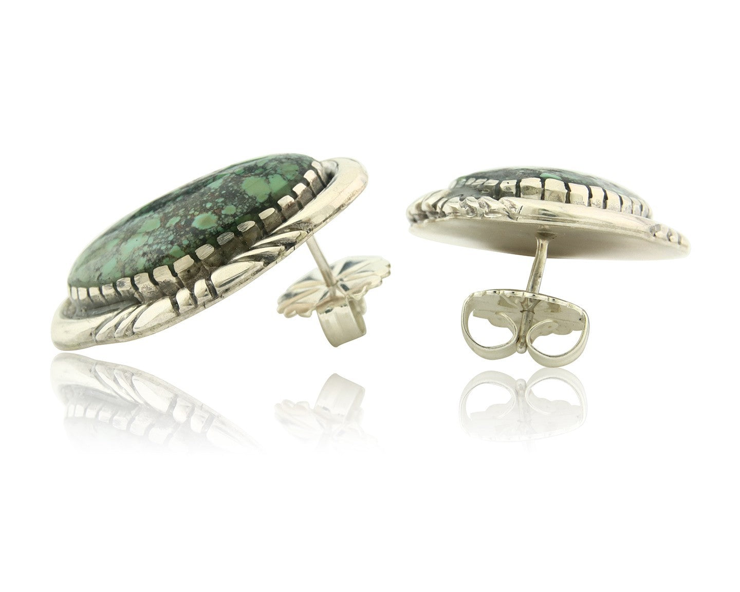 Navajo Earrings Sterling Silver Natural Turquoise Vintage Signed E Jackson