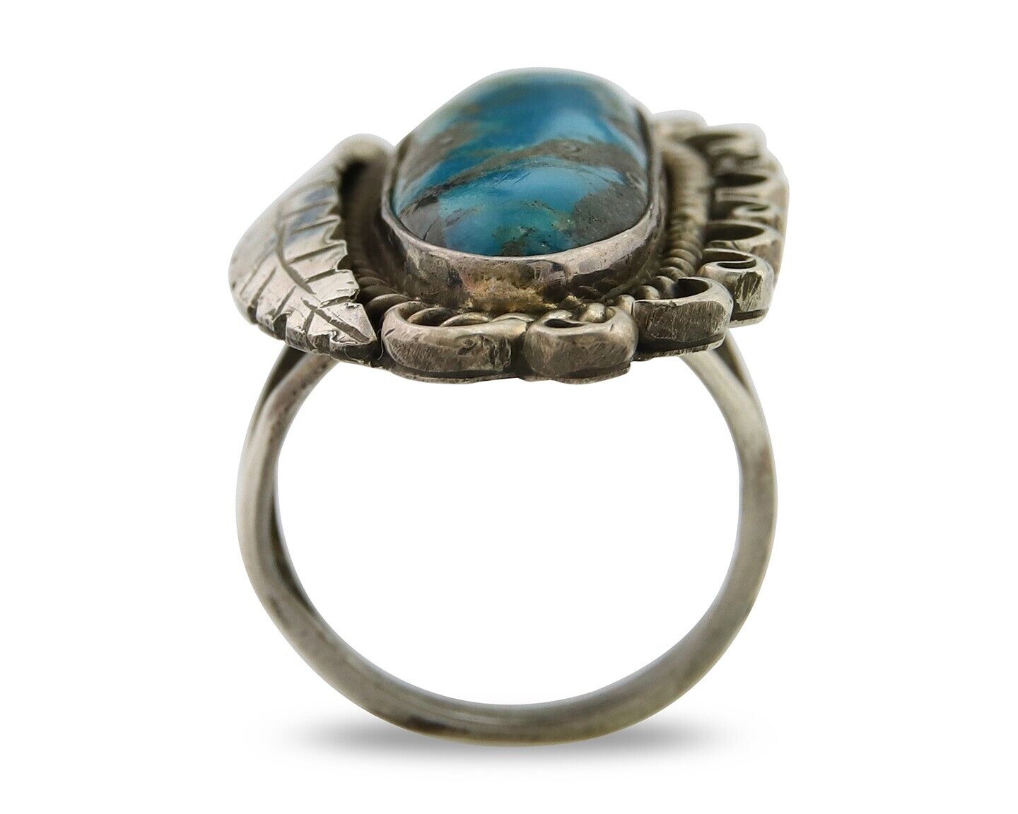 Navajo Ring .925 Sterling Blue Turquoise Artist Signed R Yazzie C.80's