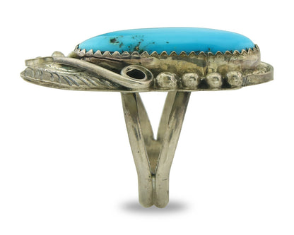 Vintage Navajo Ring 925 Sterling Silver Turquoise Handmade Signed JM Size 7.0