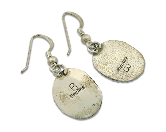 Navajo Dangle Earrings 925 Silver Natural Turquoise Native Signed Benally C.80's