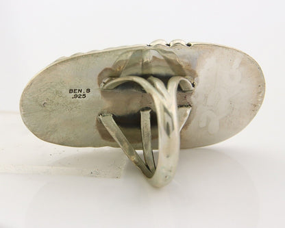Navajo Ring 925 Sterling Natural Blue Turquoise Signed Ben S C.80's Size 9.0