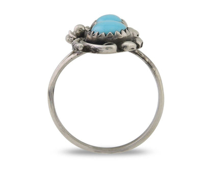 Navajo Ring 925 Silver Natural Blue Turquoise Artist Signed SC C.80's Size 5.5