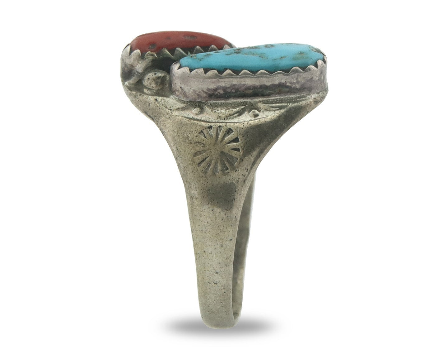 Vintage Navajo Ring 925 Sterling Silver Natural Gemstone Authentic Size 8.25