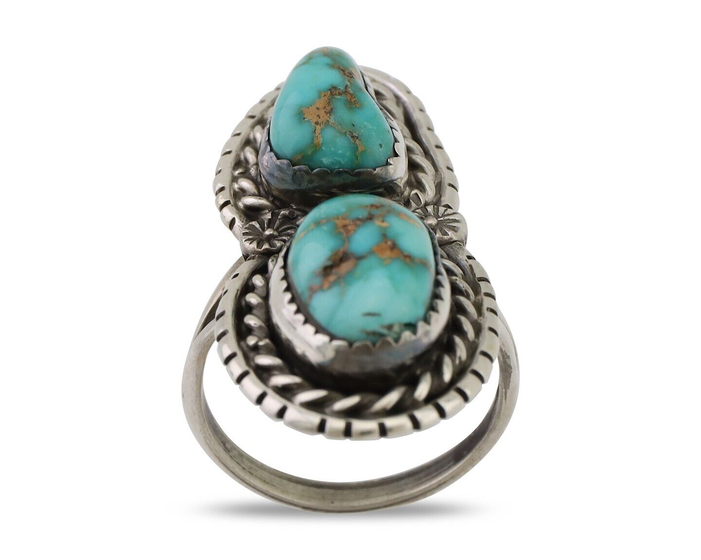 Navajo Ring 925 Silver Natural Spiderweb Turquoise Signed Tom Willeto C.80's