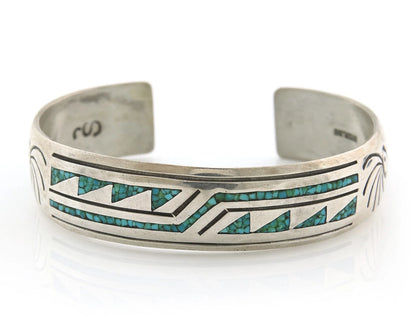 Navajo Cuff Bracelet Sterling Silver Authentic Turquoise Signed Stanley Bain