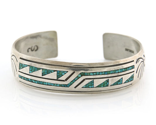 Navajo Cuff Bracelet Sterling Silver Authentic Turquoise Signed Stanley Bain