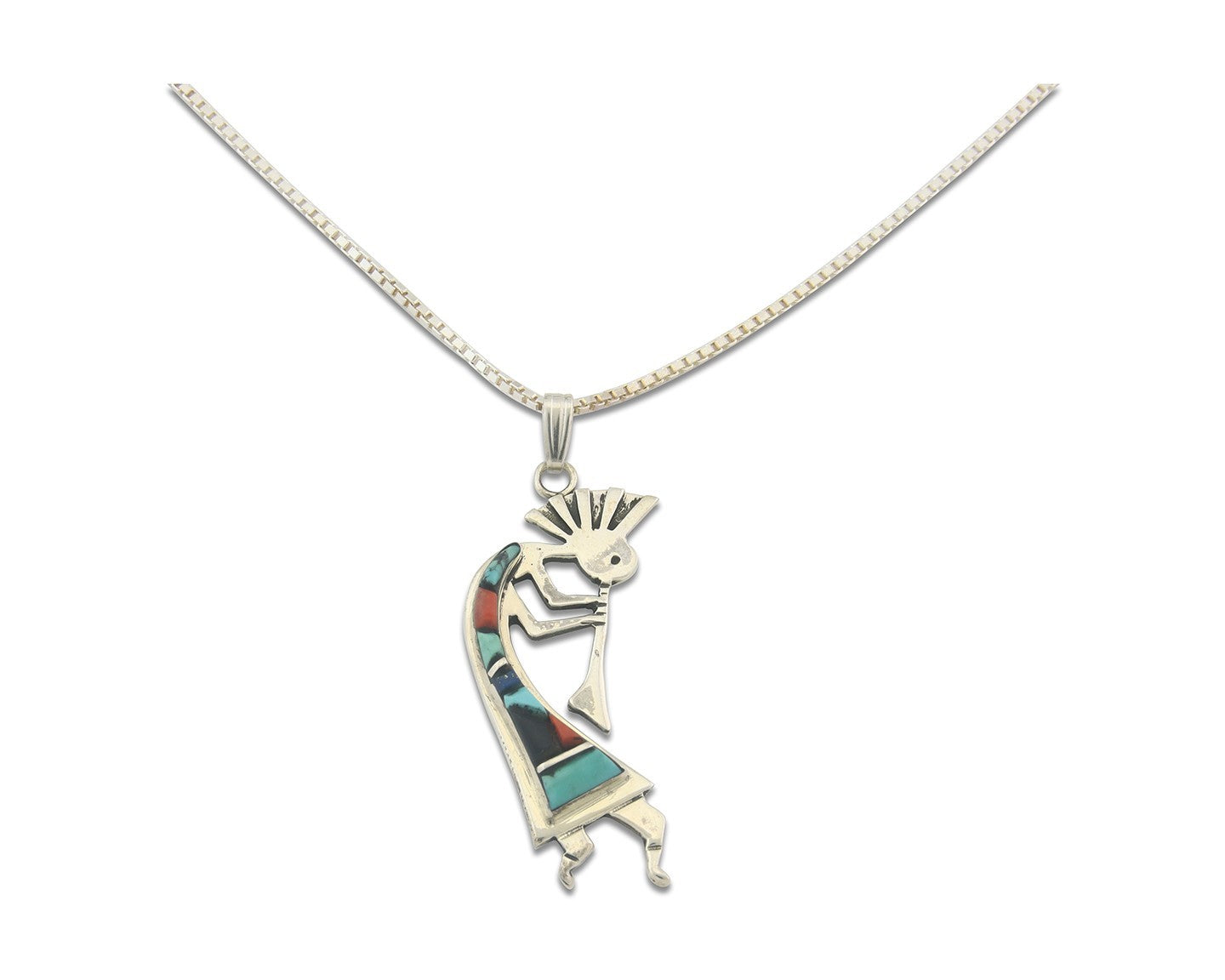 Navajo Kokopelli Necklace Sterling Silver Authentic Natural Gemstone