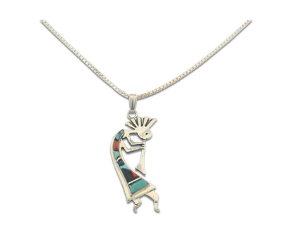 Navajo Kokopelli Necklace Sterling Silver Authentic Natural Gemstone