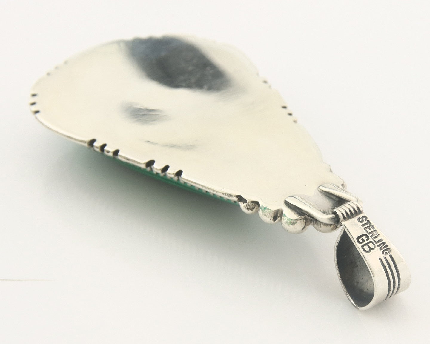 Navajo Sterling Silver Pendant Malachite Vintage Handmade Signed George Begay