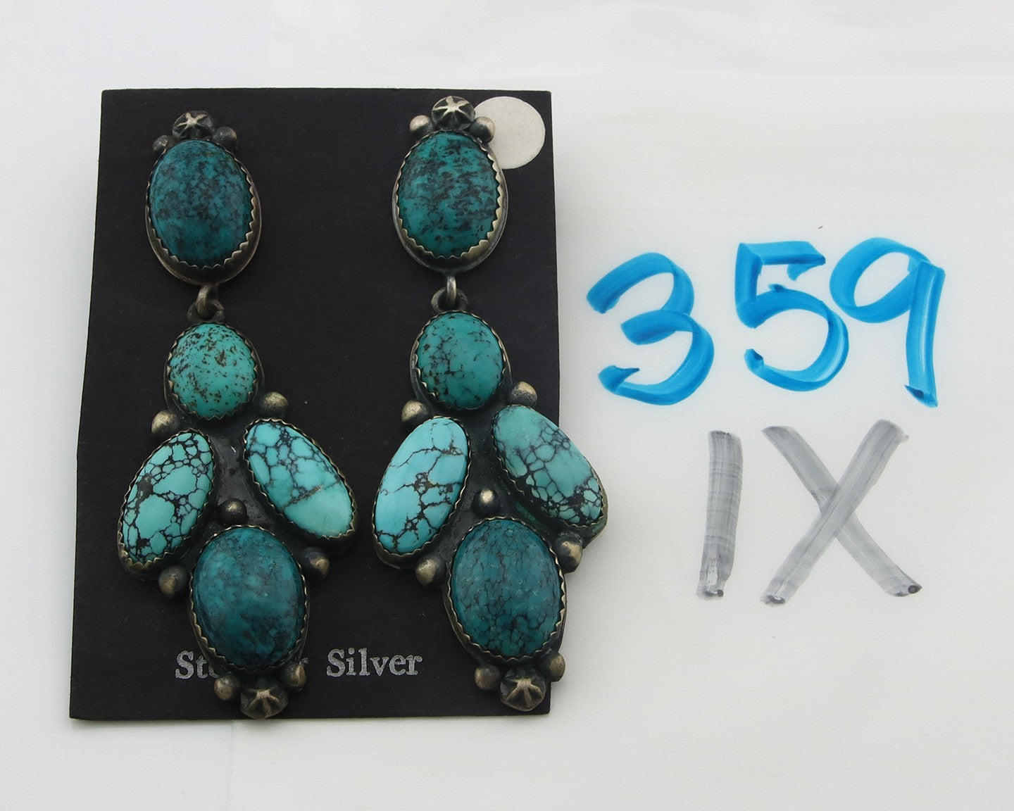Navajo Earrings Sterling Silver Natural Turquoise Vintage Signed JR Silversmiths