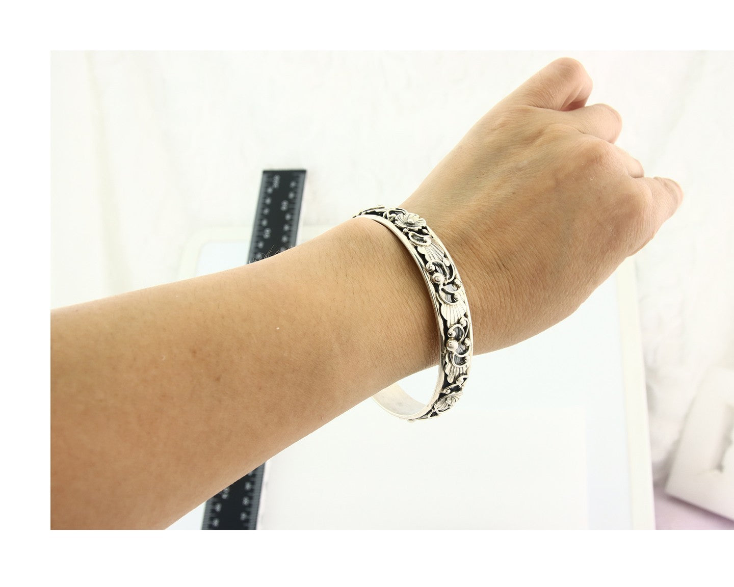 Vintage Navajo Bangle Bracelet Sterling Silver Hand Stamped Signed BFS
