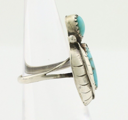 Navajo 2 Stone Ring 925 Silver Kingman Turquoise Native American Artist C.80's