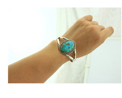 Navajo Cuff Bracelet Sterling Silver Turquoise Handmade Vintage Signed Sunrise