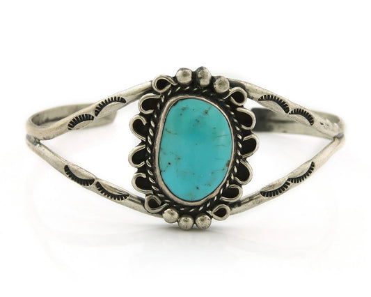 Navajo Cuff Bracelet Sterling Silver Vintage Turquoise Handmade Signed LL
