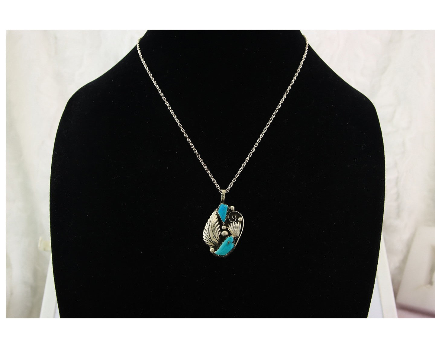Navajo Necklace Sterling Silver Authentic Natural Turquoise Vintage Signed PM