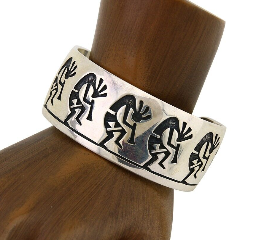 Hopi Handmade Cuff Bracelet 925 Silver Signed Alde Qumyintewa